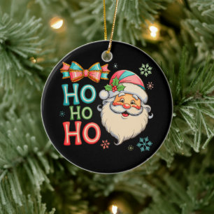 Preppy Ho Ho Santa Christmas Coquette Bow Xmas Ceramic Ornament