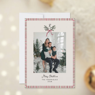 Preppy Holiday Card with Monogram and Family Photo