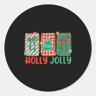 Preppy Holly Xmas Jolly Vibes Bow Christmas Girl W Classic Round Sticker