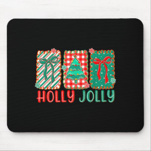 Preppy Holly Xmas Jolly Vibes Bow Christmas Girl W Mouse Pad