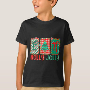 Preppy Holly Xmas Jolly Vibes Bow Christmas Girl W T-Shirt