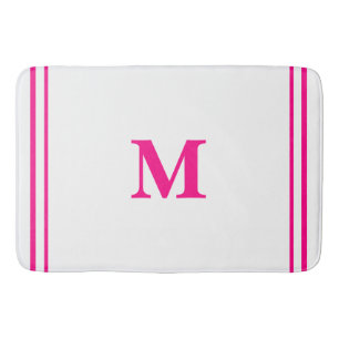 Preppy Hot Pink Elegant Minimal Border Initial Bath Mat