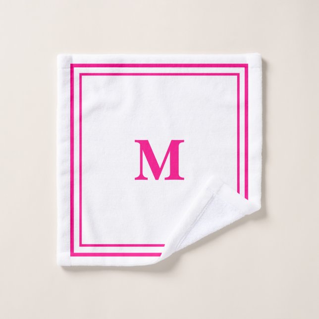 Preppy Hot Pink Elegant Minimal Border Initial Wash Cloth (Wash Cloth)