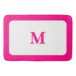 Preppy Hot Pink Elegant Minimal Framed Initial Bath Mat