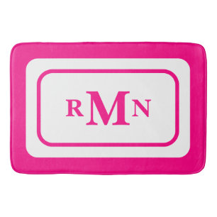 Preppy Hot Pink Elegant Minimal Modern Monogrammed Bath Mat