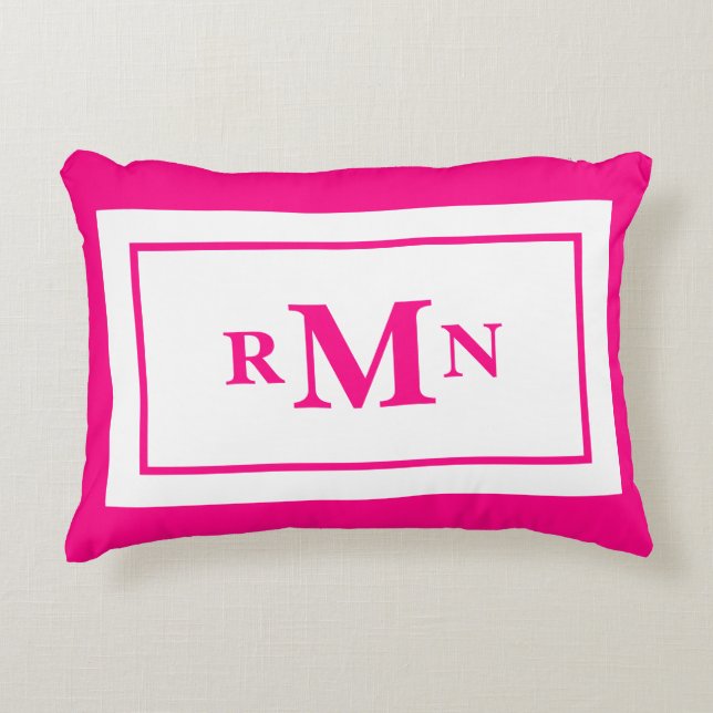Preppy Hot Pink Elegant Minimal Modern Monogrammed Decorative Cushion (Front)