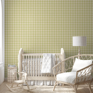 Preppy Houndstooth in Cream and Olive Green Wallpaper