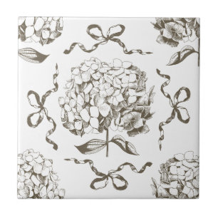 Preppy Hydrangea Bow Beige Seamless Toile Pattern Ceramic Tile