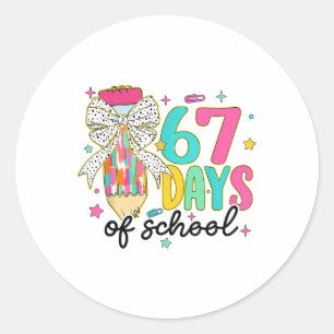Preppy I Survived 67 Days Of School Pencil Coquett Classic Round Sticker