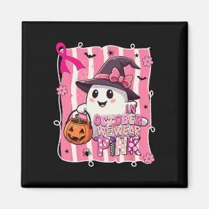 Preppy In October We Wear Pink Ghost Breast Cancer Magnet