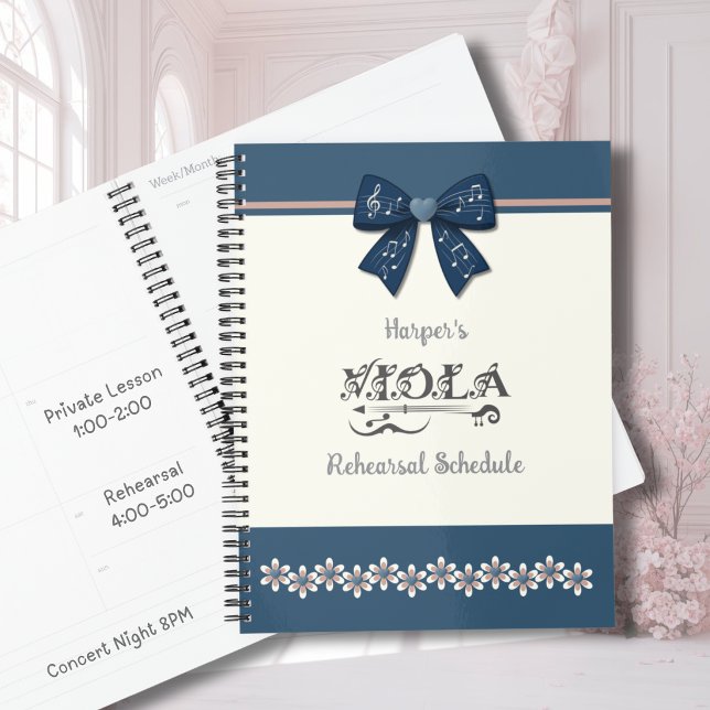 Preppy Indigo Blue Floral Viola Orchestra Planner (Preppy indigo floral viola planner, a stylish gift for teen girls tracking school music events.)