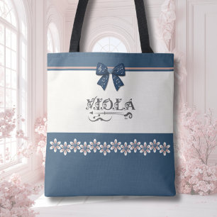 Preppy Indigo Blue Floral Viola Orchestra Tote Bag