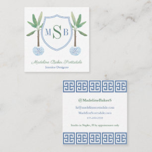 Preppy Interior Designer Monogram Banana Tree Square Business Card