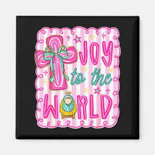 Preppy Joy To The World Christian Christmas Cross  Magnet
