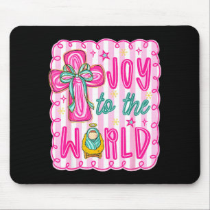 Preppy Joy To The World Christian Christmas Cross Mouse Pad