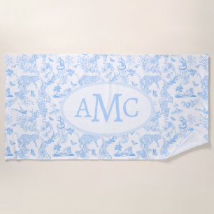 Preppy Jungle Chinoiserie Monogram in Light Blue A Beach Towel
