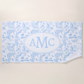 Preppy Jungle Chinoiserie Monogram in Light Blue A Beach Towel