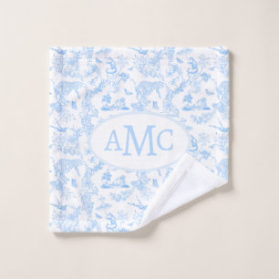 Preppy Jungle Chinoiserie Monogram in Light Blue A Wash Cloth