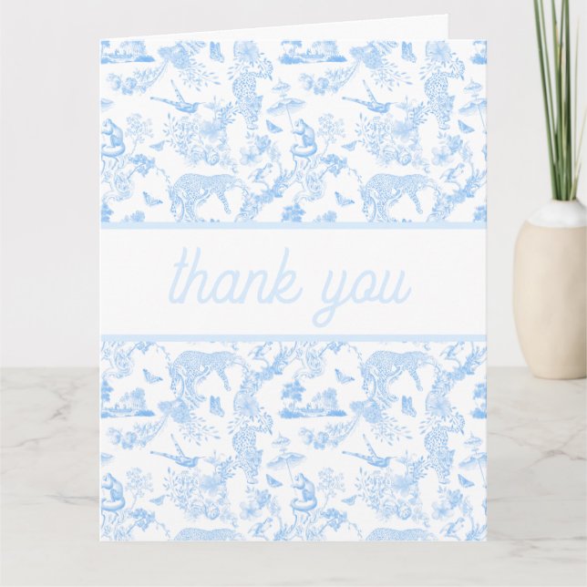 Preppy Jungle Chinoiserie Toile Thank You Card (Front)