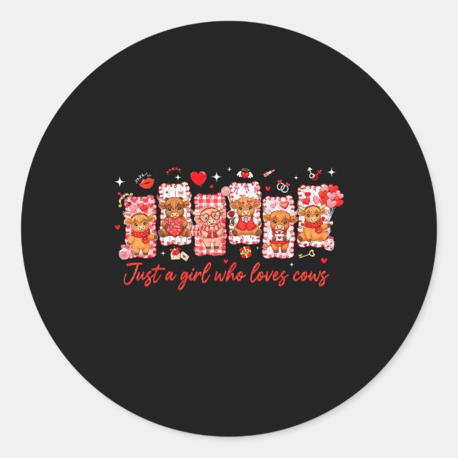 Preppy Just A Girl Who Loves Cows Valentines Day A Classic Round Sticker (Front)