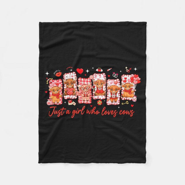 Preppy Just A Girl Who Loves Cows Valentines Day A Fleece Blanket (Front)