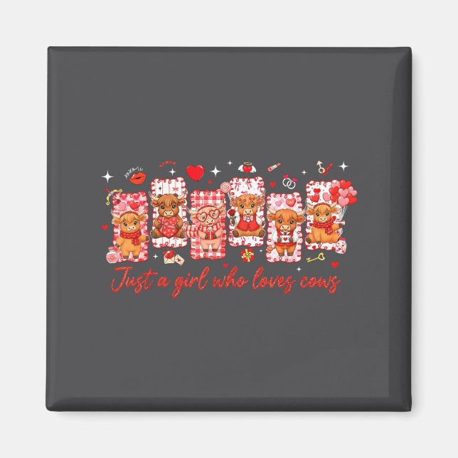 Preppy Just A Girl Who Loves Cows Valentines Day A Magnet (Front)