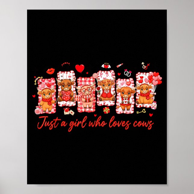 Preppy Just A Girl Who Loves Cows Valentines Day A Poster (Front)