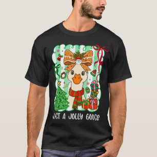 Preppy Just A Jolly Goose Cute Bow Christmas Women T-Shirt