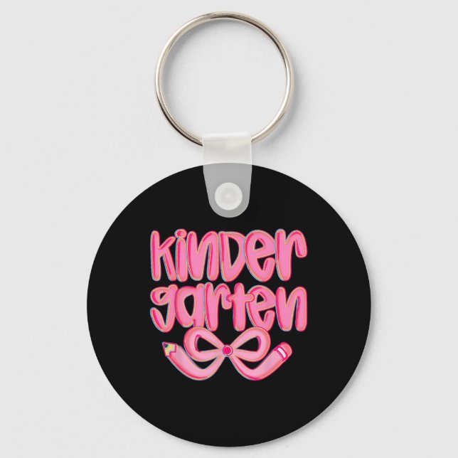 Preppy Kindergarten Back To School Coquette Bow Te Key Ring (Front)