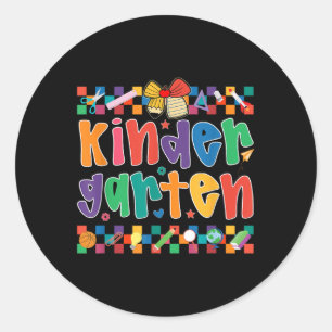 Preppy Kindergarten Back To School Teachers Girls Classic Round Sticker