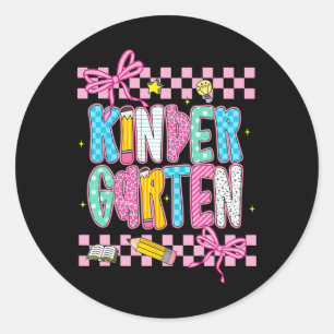 Preppy Kindergarten Ck To School 1st Grade Teacher Classic Round Sticker