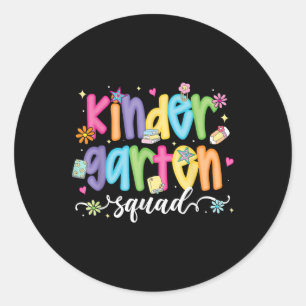 Preppy Kindergarten Squad Team Crew Teacher Back T Classic Round Sticker