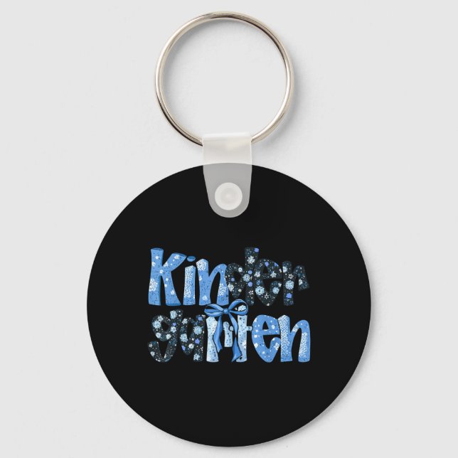 Preppy Kindergarten Teacher Team Bow Back to Key Ring (Front)