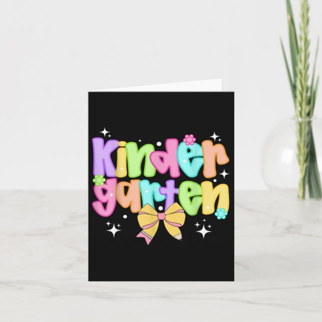 Preppy Kindergarten Teacher Team Bow Back To Schoo Card (Front)