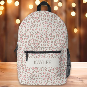 Preppy Leopard Animal Print Custom Name Printed Backpack