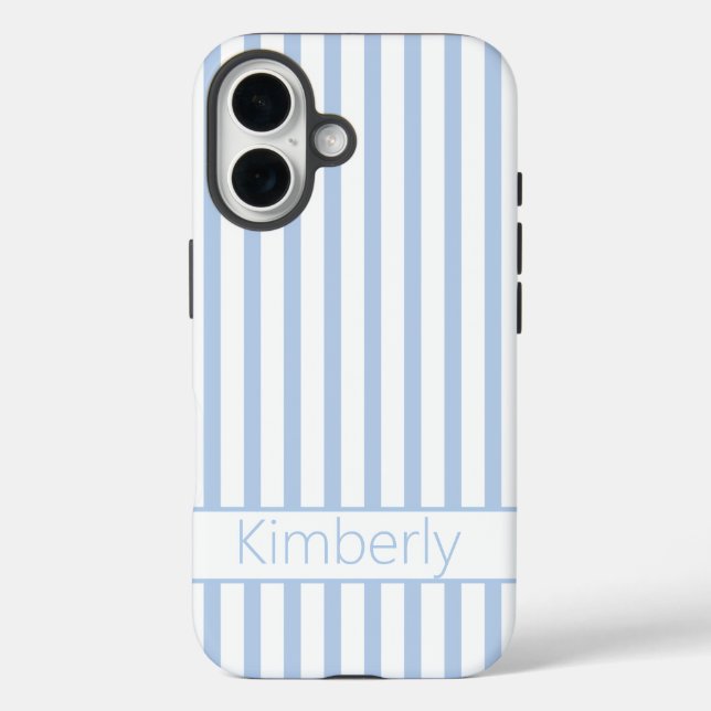 Preppy Light Blue Striped with Name  Case-Mate iPhone Case (Back)
