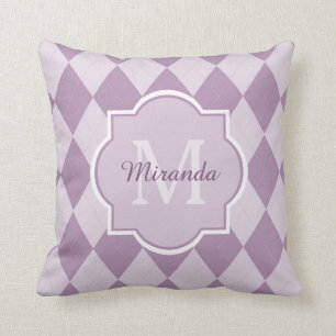 Preppy Light Purple Argyle Girly Monogram and Name Cushion