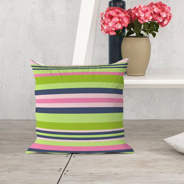 Preppy Lime, Pink and Navy Stripe Cushion (Creator Uploaded)
