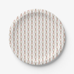 Preppy Little Pink Bow Baby Shower Girl Rabbit Paper Plate