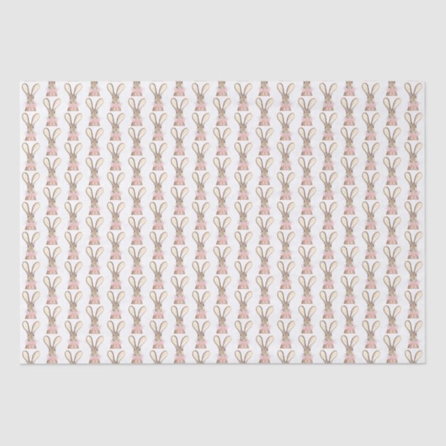 Preppy Little Pink Bow Baby Shower Girl Rabbit  Tissue Paper (Front)