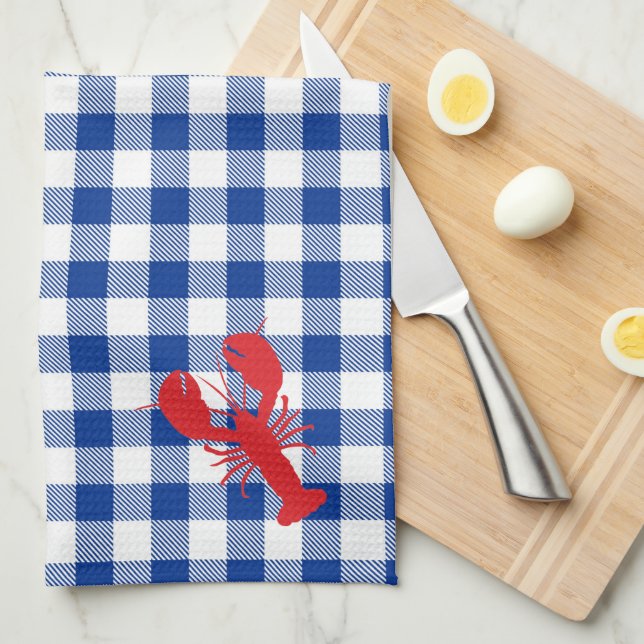 Preppy Lobster Bake Buffalo Plaid Grill Cook Tea Towel (Quarter Fold)