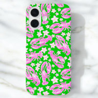 Preppy Lobster Flower Pink Green Pattern