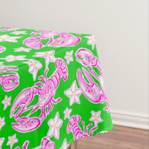 Preppy Lobster Flower Pink Green Pattern  Tablecloth