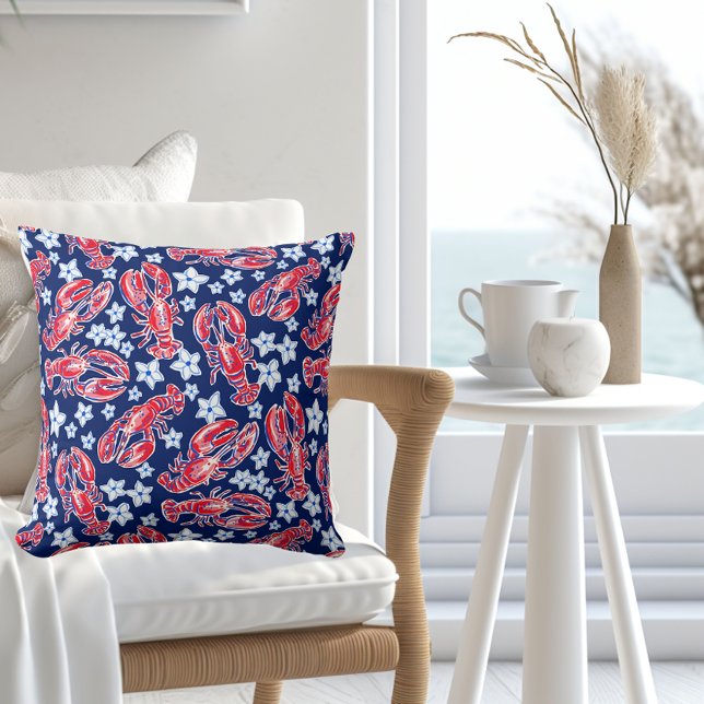 Preppy Lobster Flower Red Navy Pattern  Cushion (Creator Uploaded)