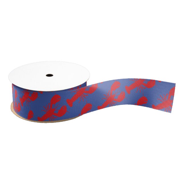 Preppy Lobster Pattern Red Blue Maine Coast Fun Grosgrain Ribbon (Spool)