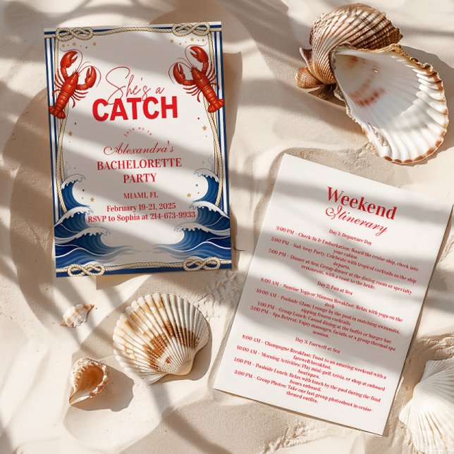 Preppy Lobster Seaside Bachelorette Party Invitation (Creator Uploaded)