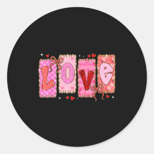 Preppy Love Valentine Nk Coquette Bow Girl Women K Classic Round Sticker