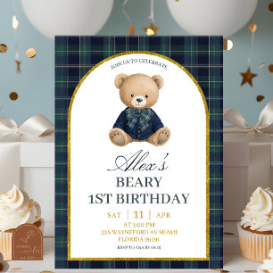 Preppy Luxury Beary 1st Birthday Invitation