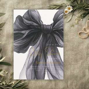 Preppy Luxury Black Bow Coquette Clean Baby Shower Invitation