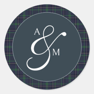 Preppy Luxury Monogram Script Ampersand Wedding Classic Round Sticker